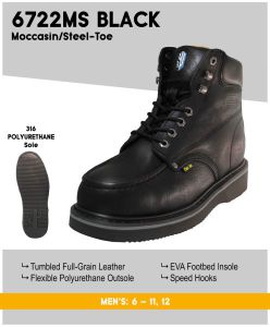 Cactus Men’s 6722MS 6” Moc/Steel-Toe Work Boots – Black